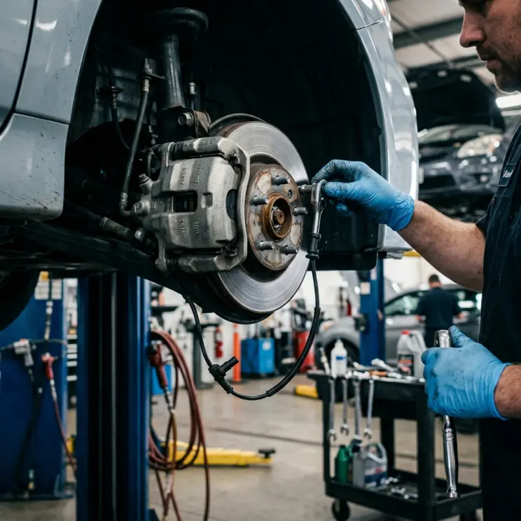 Expert technician servicing hybrid vehicle ABS system in Karachi